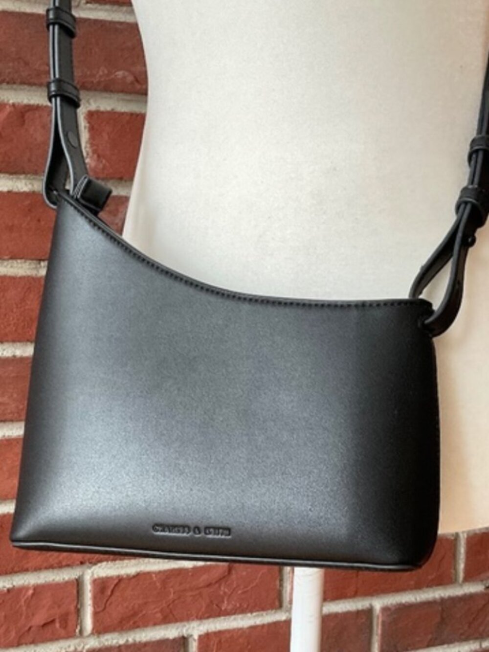 Charles & Keith Black Faux Leather Zip Crossbody Clutch